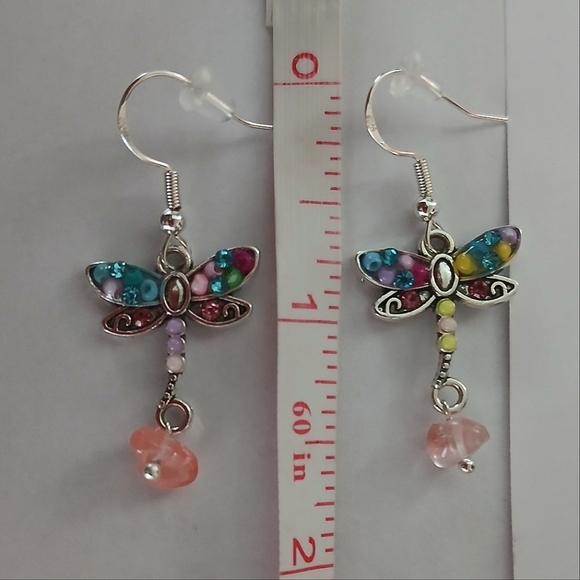 Pink and Blue Dragonfly Dangle Earrings - Picture 4 of 4